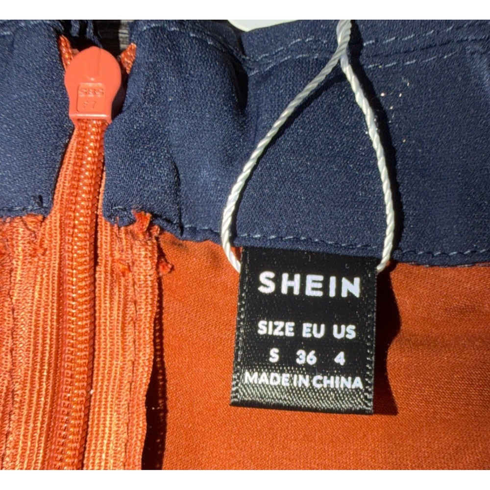 SHEIN Midi Dress Colorblock Mod Retro Vintage Burnt Orange Navy Blue Size 4 NWT - Picture 2 of 7
